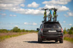 Subaru Forester with three bicycles on roof rack