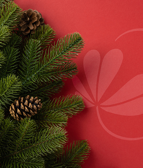 Red Background with green tree branch