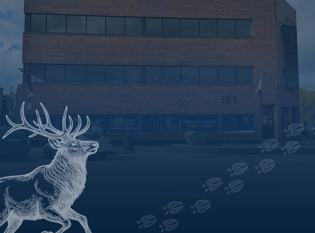 Elkhart branch office with elk overlay